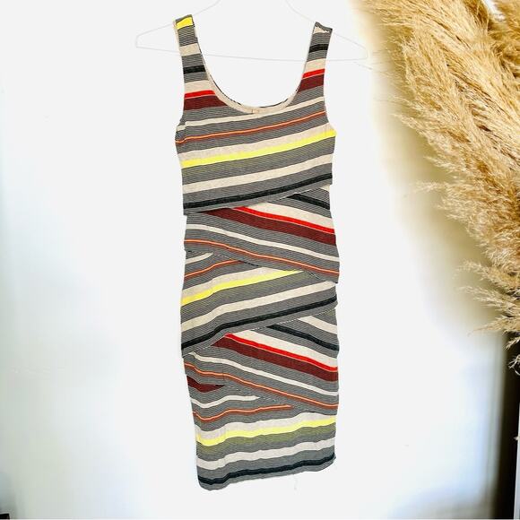 ANTHROPOLOGIE BAILEY44 Cream Black Striped Layered Bodycon Tank Top Mini Dress S - Picture 8 of 13